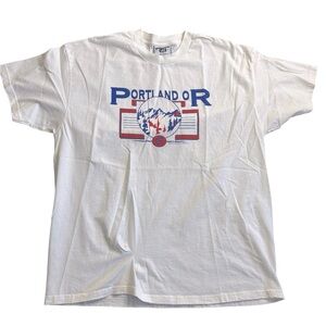 Vintage 80s‎ Lee Portland Oregon Graphic T-Shirt White USA Made XL Single Stitch